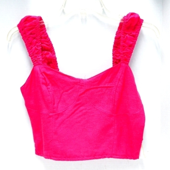 Midnight Sky linen blend wide straps cropped blouse pink Size: M - Picture 1 of 6